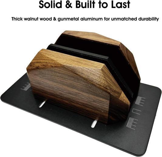 Vertical Laptop Stand for Desk, Dual Slot Wood Laptop Holder to Dock MacBook, MacBook Pro and & Gaming Laptops, Solid Black Walnut, Geometric Sculpted Craftsmanship