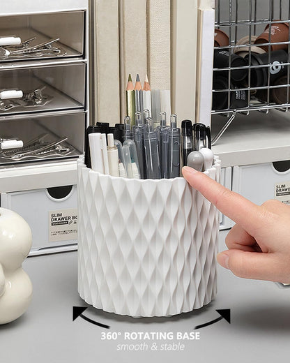 Lebenrich Rotating Pen Holder for Desk, 5 Slots Easthetic Pencil holder Desk Organizer Supplies and Accessories for Women Girls, Pencil Cup for Office Home Art Supply, White