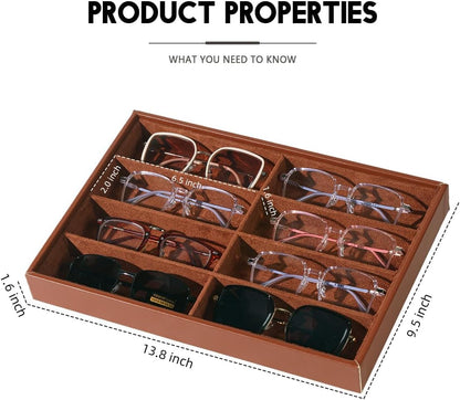 Glasses Holder Box Drawer Sunglass Organizer for Men Clear Storage Case 8 Slot Multiple Reading Glasses Display