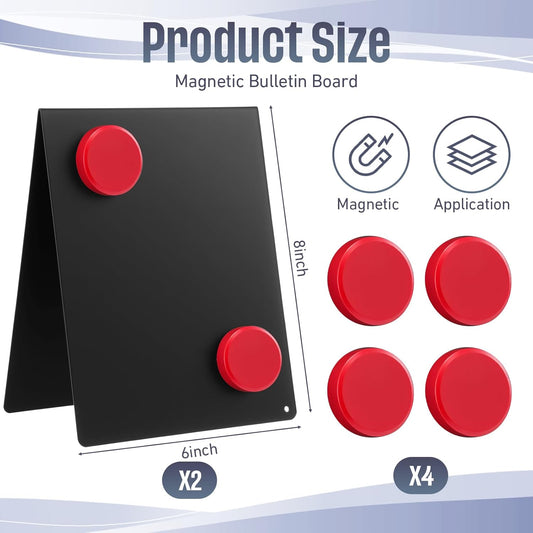 Fainne 2 Pack 6x8 Inch Magnet Display Stand, Double-Sided Magnetic Bulletin Board with Stand Tabletop Blank Magnetic Signs for Restaurant Menu Office Home School, Black