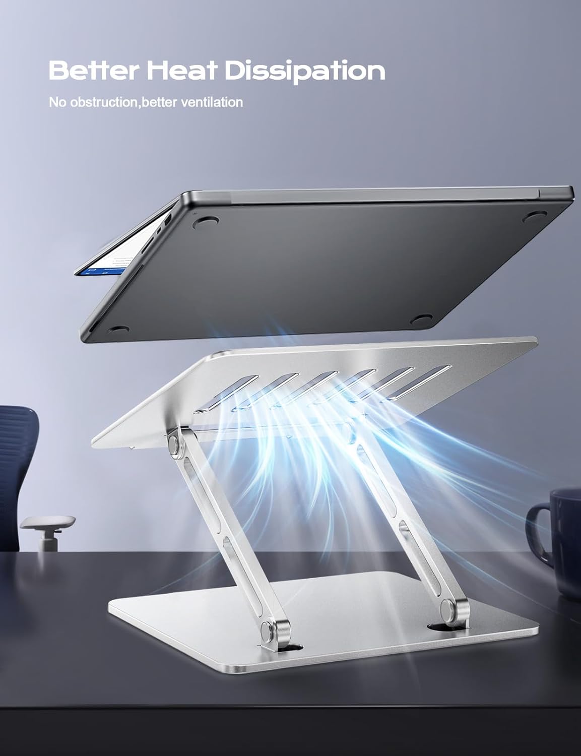 LOXP Adjustable Laptop Stand for Desk, Metal Foldable Laptop Riser Holder, Portable Ventilated Cooling Desk Book Shelf, Ergonomic Computer Notebook Stand Compatible with 10-15.6" Laptops