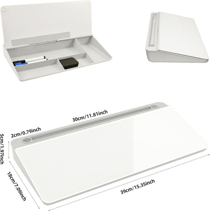 Desktop Whiteboard, Glass Dry Erase Board, Desk Board Buddy,Computer Keyboard Stand,Desk Whiteboard Organizer for Home,Office,School Supplies(White)