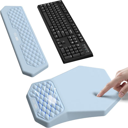 Ergonomic Mouse Pad and Keyboard Wrist Rest Support Set, Massage Design Mousepad for Carpal Tunnel Pain Relief, Memory Foam, Non-Slip PU Base for Computer Desk, Black