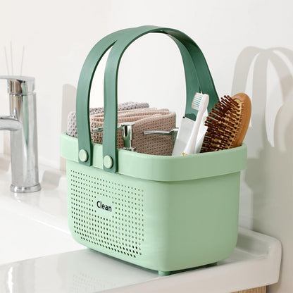 JiatuA Plastic Storage Basket with Handle Portable Shower Caddy Tote Organizer Basket Bin for Bathroom Kitchen Dorm Room Bedroom, Green