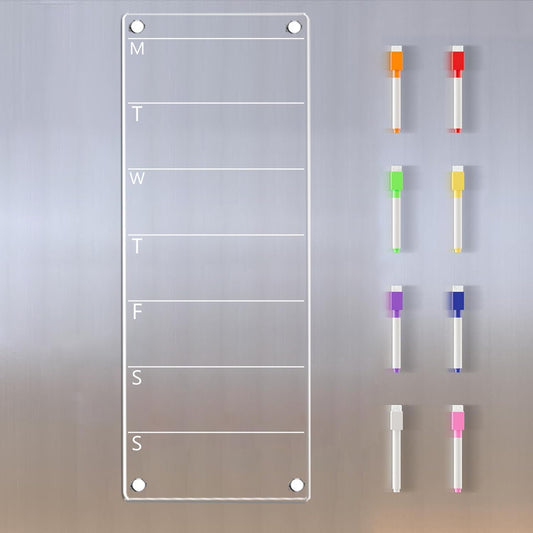 Magnetic Weekly Planner for Fridge 6"x17" Weekly Menu Magnet Fridge Dry Erase Board to Do/Grocery/Shopping List/Chore Chart 8 Markers