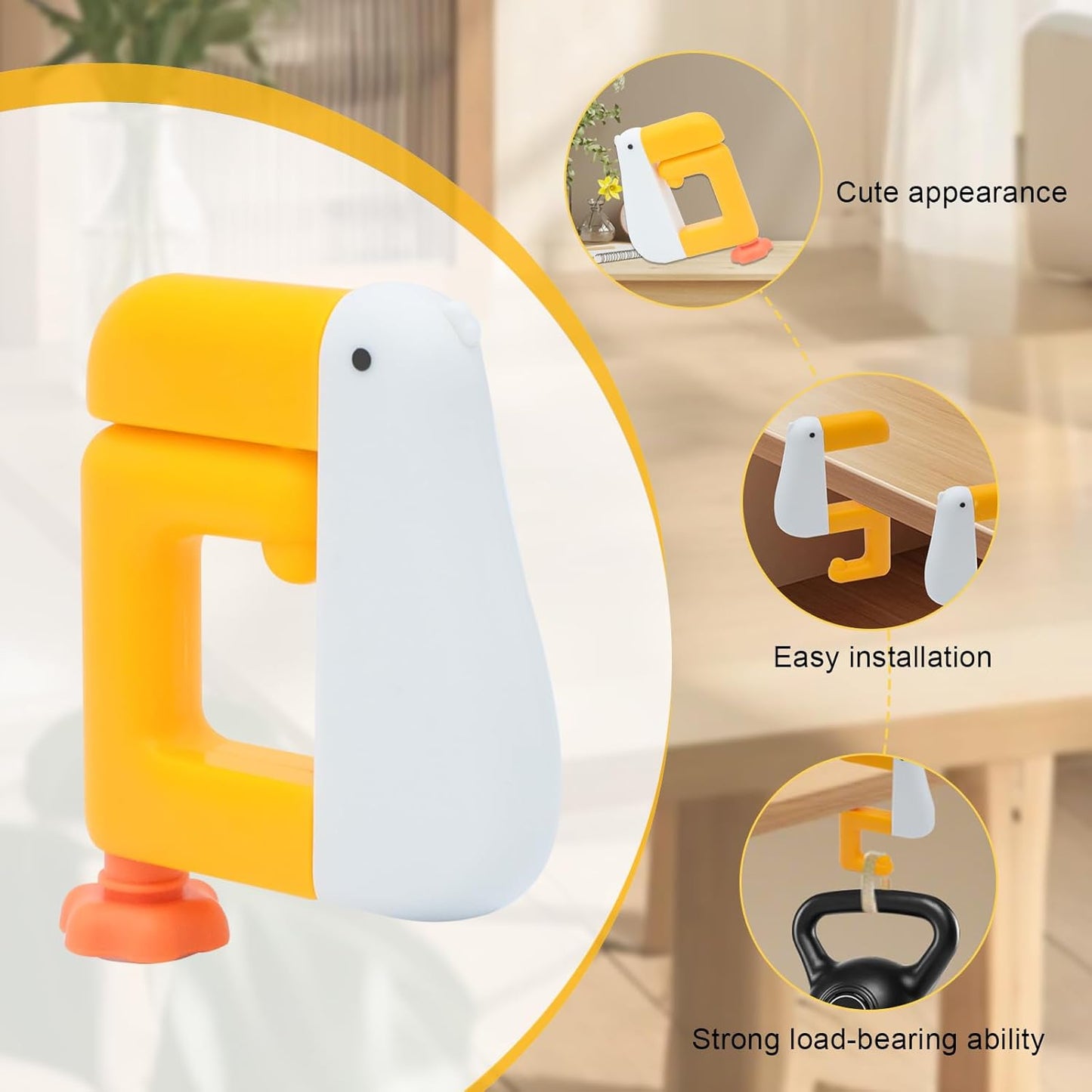 Duck-Shaped Non-Slip Folding Table Hook, Portable Removable Desktop Hook, Used as Handbag Hook and Bag Clip, Suitable for School/Office Desktop Storage Organization