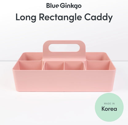 BLUE GINKGO Stackable Organizer Caddy – Korean-Made Portable Tote for Bathroom, Office, Crafts, or School Supplies (Rectangle, White)
