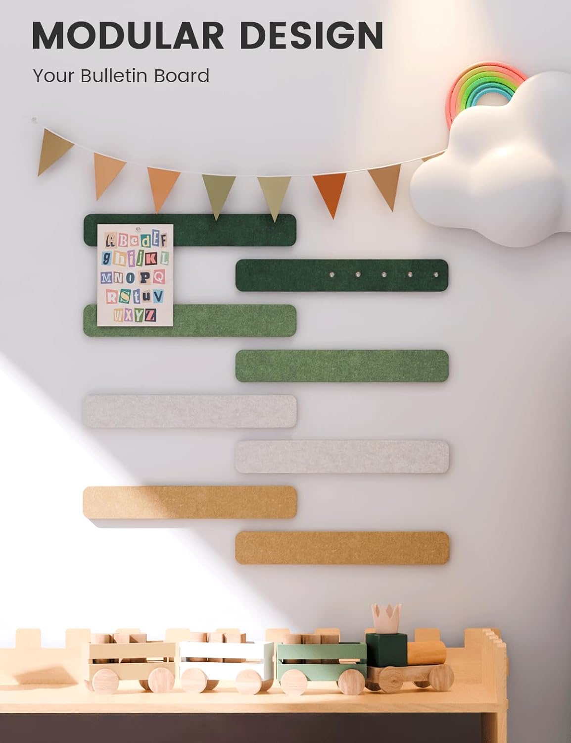 Fluxynara Cork Board Alternative Felt Strip Board 8-Pack 13"x2", Office Pin Board with 50 Push Pins, Adhesive Install for Bedroom Door & Home Office(Linen Dusk)