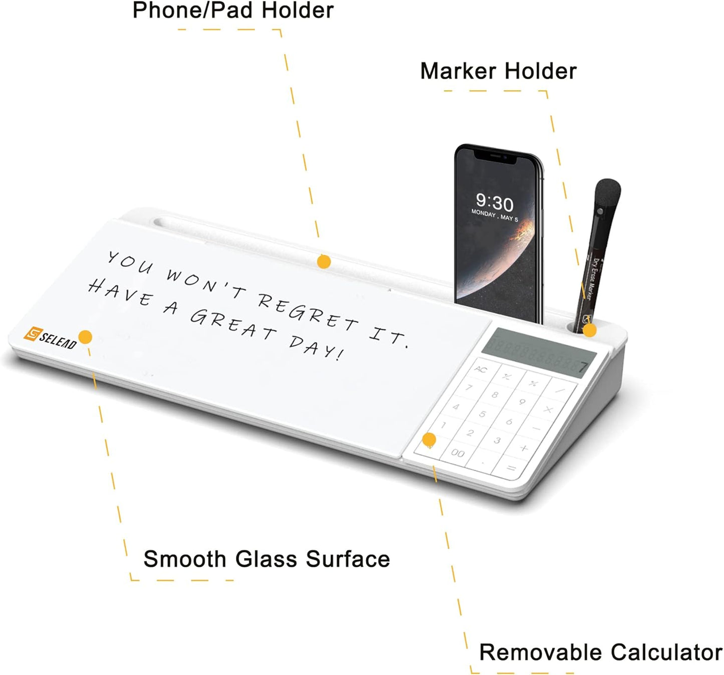 SELEAD Desktop Glass Whiteboard with Wireless Charger Station, Dry Erase Board Computer Pad Keyboard Stand with Organizer for Home, School, Office Desk Accessories, Black