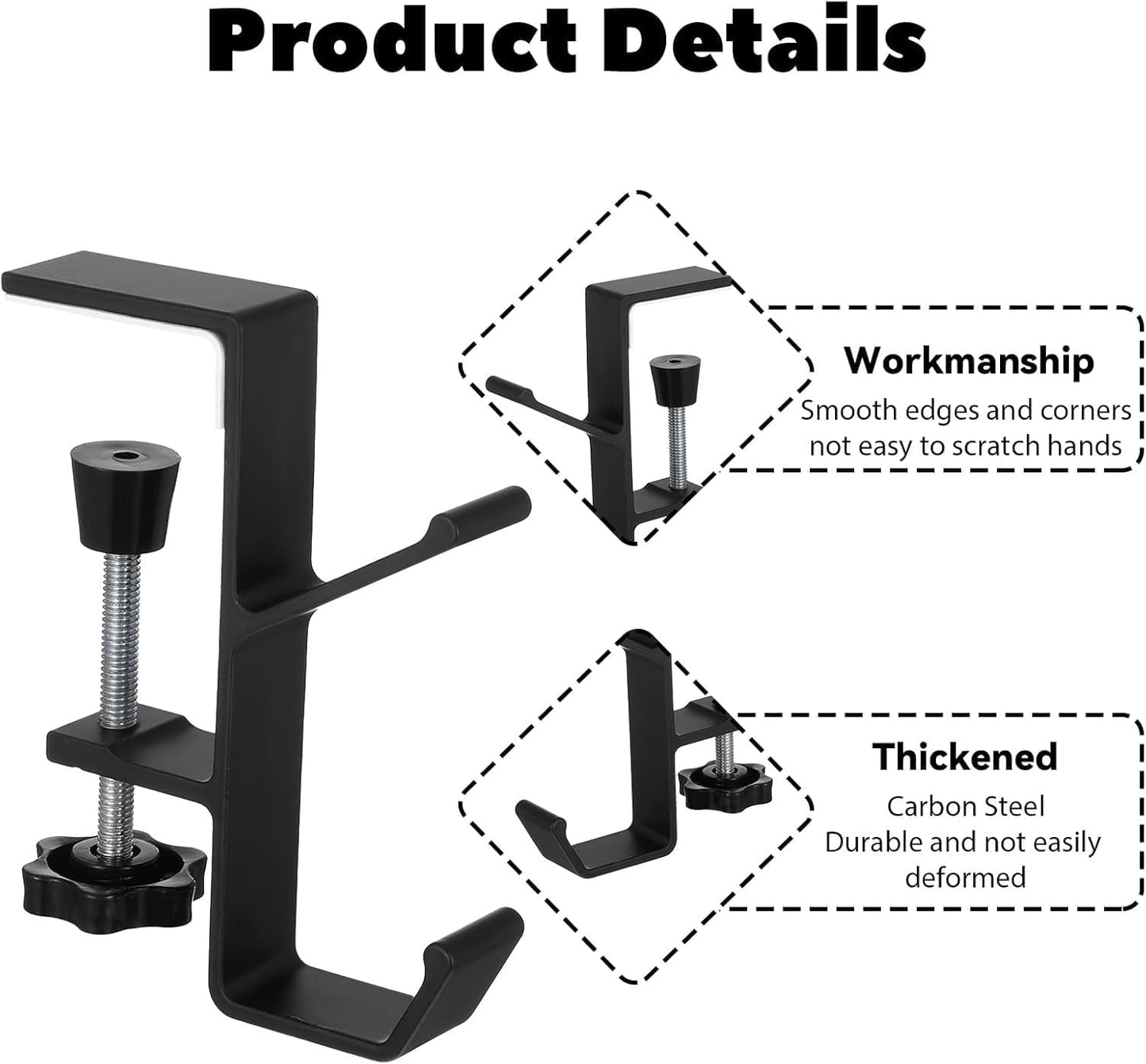 3PCS Desk Mount Bag Holder Hook Clamp,On Backpack Hanger Portable Desk Mount Headphones Holder for Reduce Desk Clutter Table Desk Table Hanging Storage (3Black, 3)