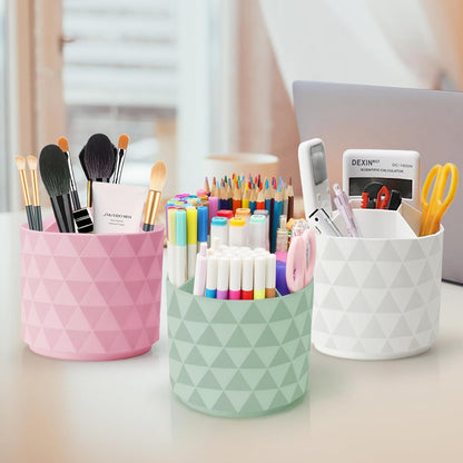 Desk Organizer, 360-Degree Rotating Pencil Pen Holders For Desk, Diamond Pattern Pen Organizer With 5 Compartments, Cute Desk Accessories Decor For Office, School,Home,Art Supply (White)