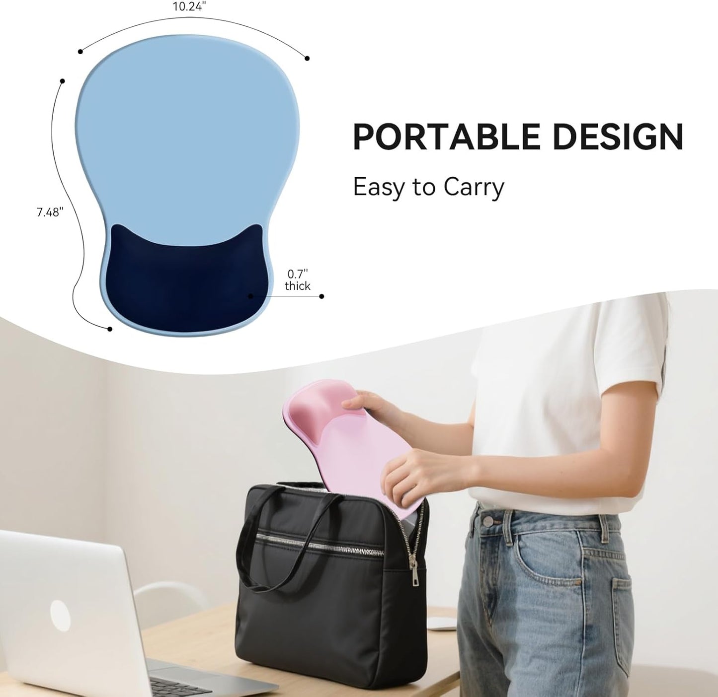 Ergonomic Mouse Pad with Wrist Rest,Cute Gel Mousepad Wrist Support - Small Mini Portable for Travel Mouse Pads for Desk Laptop,Computer,Office & Home Decor (Pink&Light Pink)