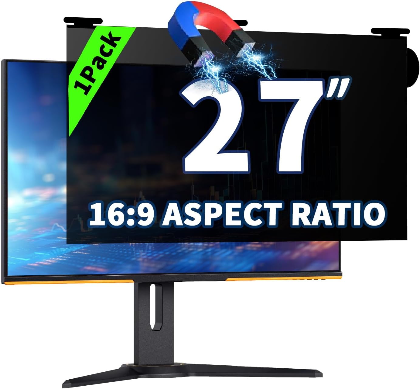 2 Pack Magnetic Hanging Computer Privacy Screen 24 Inch for 16:9 Widescreen Monitor, Removable Privacy Screen Anti Glare Blue Light Computer Screen Privacy Shield, Anti-Scratch 24in Protector Film