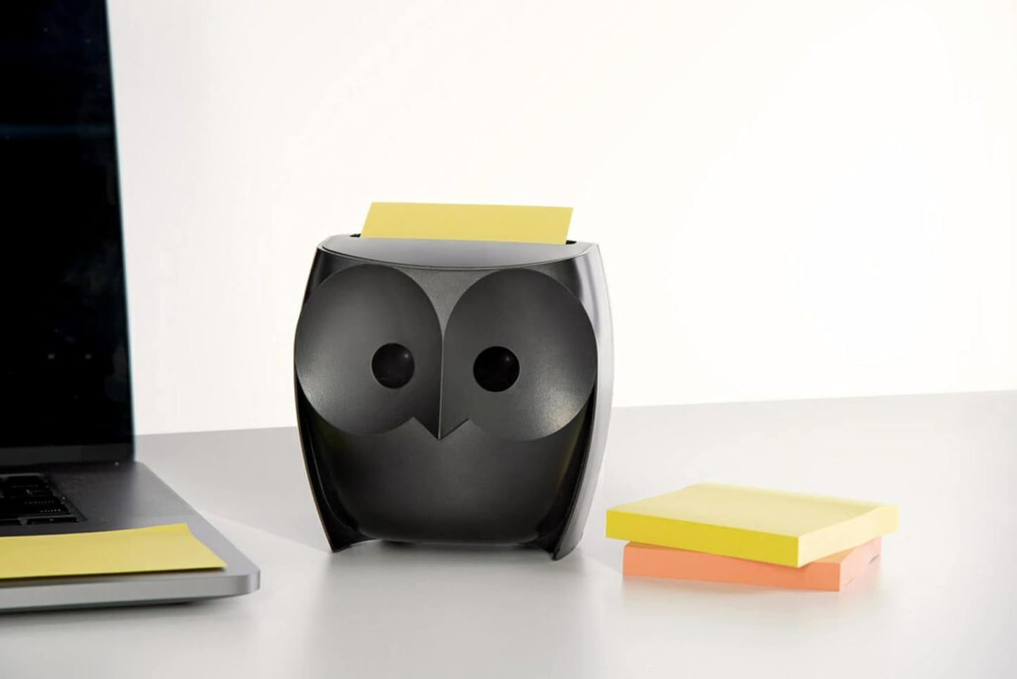 Post-it Note Dispenser, Sticky Note Holder, Black Owl Design, Includes 45 Sheets of 3 in x 3 in Citron Yellow Pop-Up Notes, Classroom or Office Supplies
