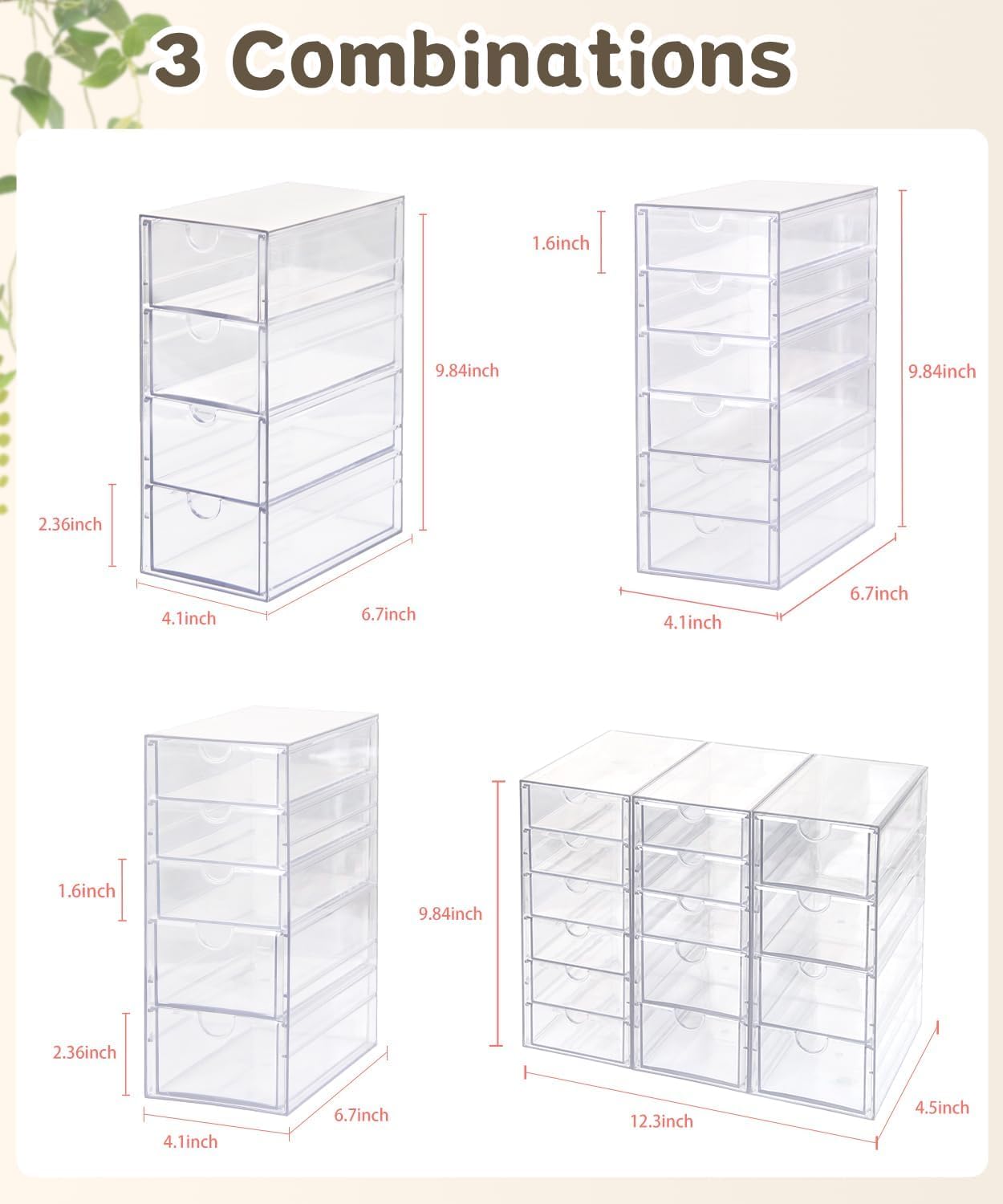 VZKAH Acrylic Organizer with Drawers | 20 Drawers 4 Sets | Desk Organizer and Storage, Clear Makeup Organization, For Office/Art Supply/Craft Storage and Organization