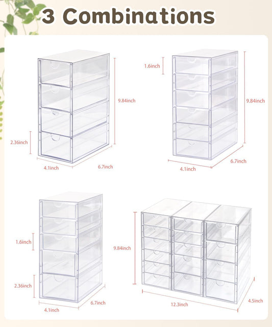 VZKAH Acrylic Organizer with Drawers | 20 Drawers 4 Sets | Desk Organizer and Storage, Clear Makeup Organization, For Office/Art Supply/Craft Storage and Organization