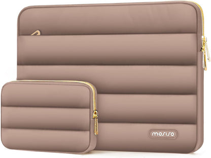 MOSISO Laptop Case 13.3 inch,13-13.3 inch Puffy Laptop Sleeve Compatible with MacBook Neo/Air 13.6 M5 M4 M3 M2 M1/Pro 13/14,HP Dell ASUS Lenovo,Polyester Horizontal Bag with Small Case, Sand