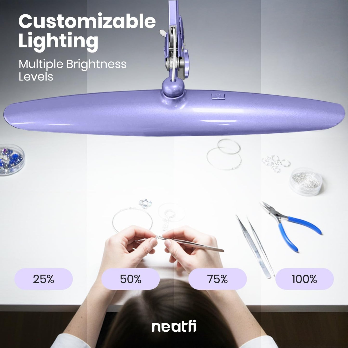 Neatfi XL 2200 Lumens 24W LED Desk Lamp – Shadow-Free Task Lighting | 4-Level Dimming | Home Office & Crafts Use | 20-Inch Wide Head (White, Non-CCT with Clamp)