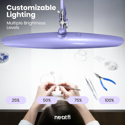 Neatfi XL 2200 Lumens 24W LED Desk Lamp – Shadow-Free Task Lighting | 4-Level Dimming | Home Office & Crafts Use | 20-Inch Wide Head (White, Non-CCT with Clamp)