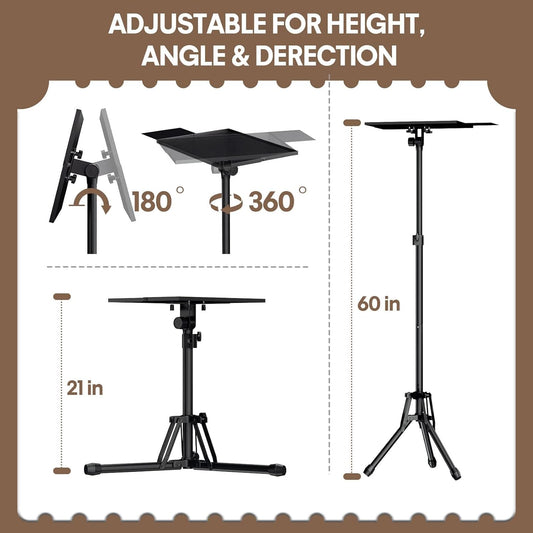 KOOV Projector Stand Adjustable Height 20" to 61", Foldable Projector Tripod Stand with Mouse Tray & Phone Holder, Portable Laptop Floor Stand for Office Home Stage Studio DJ Racks Podium Stand