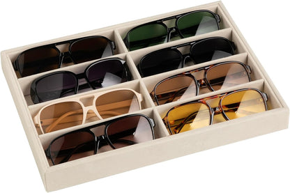 Frebeauty Sunglass Organizer,Velvet Glasses Organizer,8-Slot Sunglasses Tray for Drawer, Men's/Women's Sunglasses Box, Glasses Holder for Watch Stackable Eyeglass/Eyewear Display Tray(Beige)