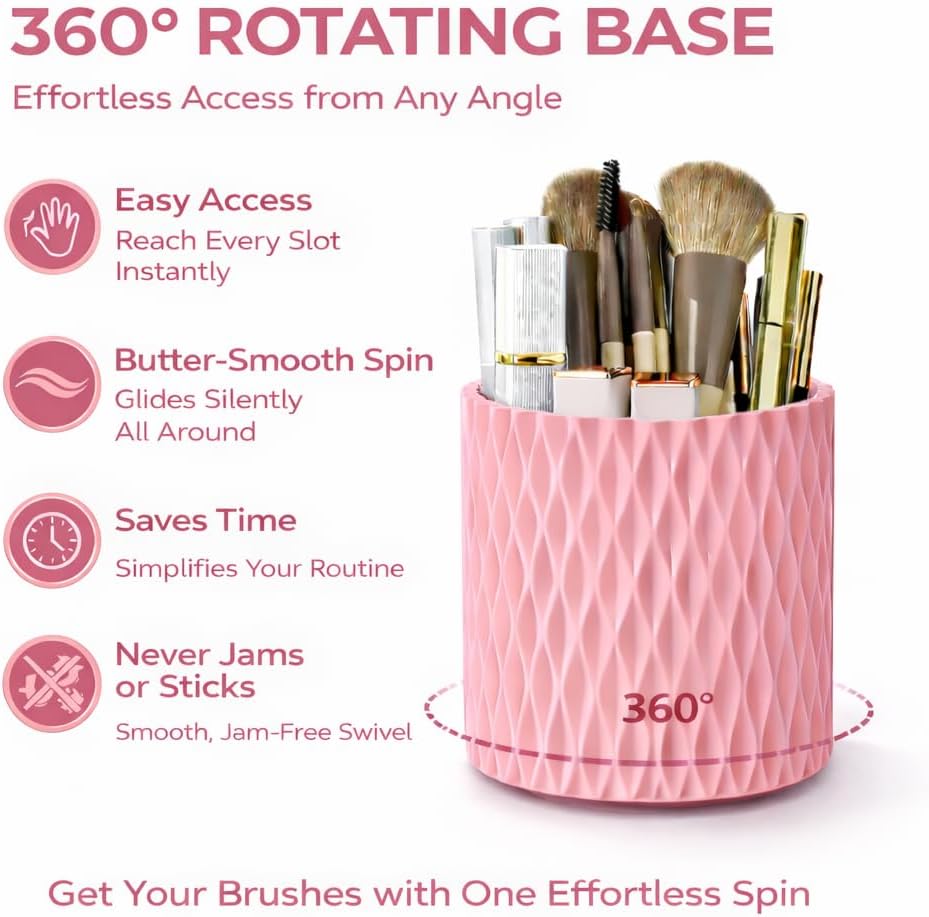 Makeup Brush Holder Organizer, 360° Rotating 5-Slot Make up Brushes Cup for Cosmetic, Lipstick, Hair Brush Holder - Spinning Vanity Countertop Caddy for Bathroom, Dorm & Office, Black
