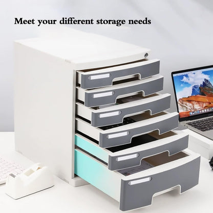 Lockable File Box - A4 Plastic Storage Drawer Cabinet, Office Document Holder, Desk Organizer for Files and Supplies, 4-7 Tier (5 Layers)