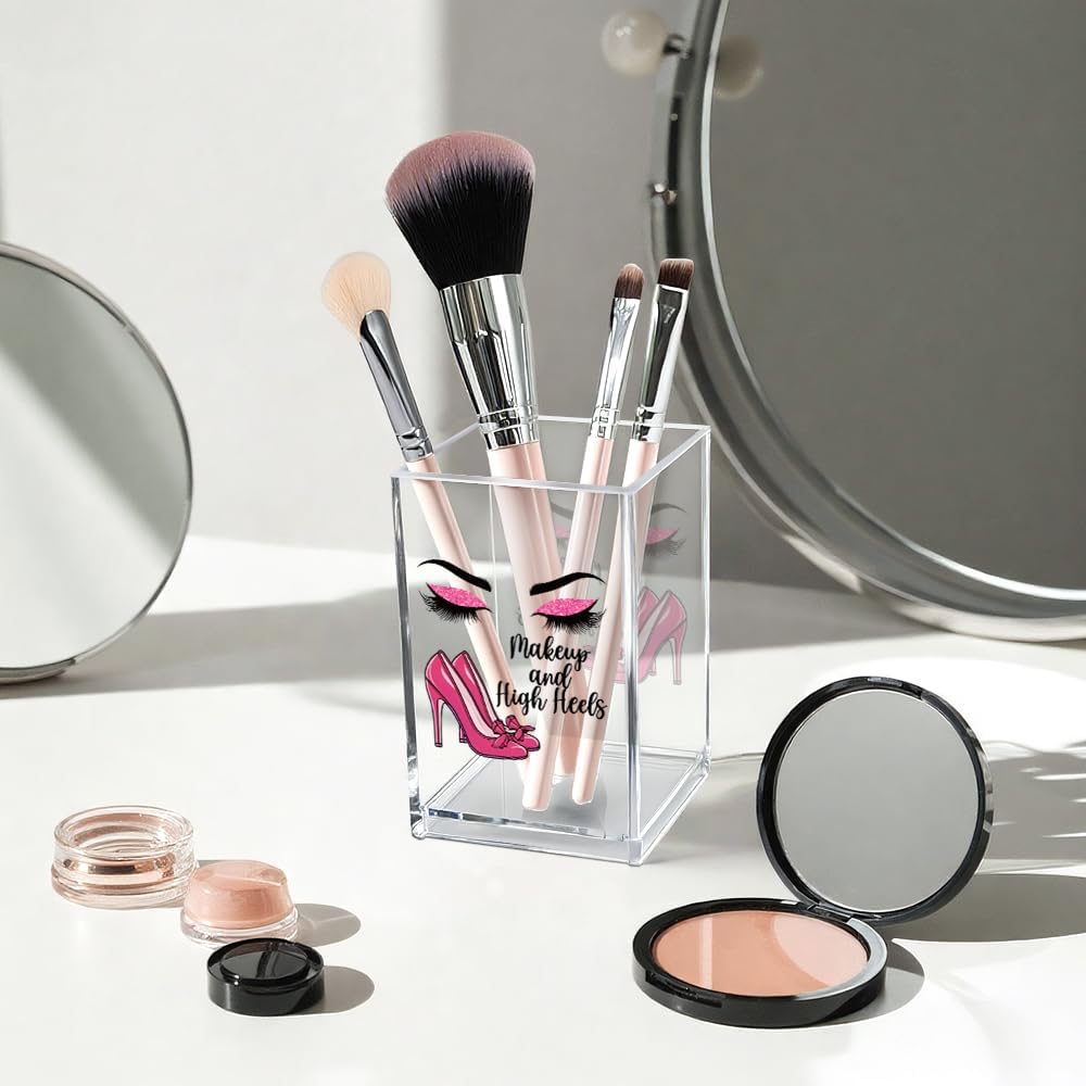 Better Late Than Ugly Acrylic Makeup Brush Organizer Holder, Self Affirmations Desk Acrylic Brushes Storage, Make Up Artist Gifts, Birthday Gifts for Her Wife Sister Friend Makeup Lovers