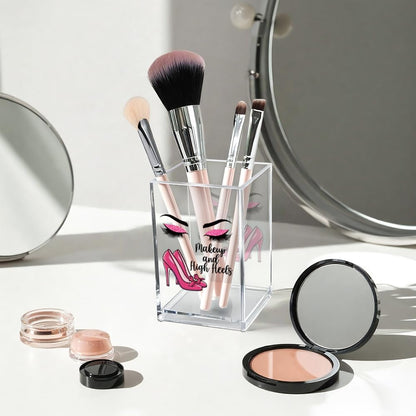 Better Late Than Ugly Acrylic Makeup Brush Organizer Holder, Self Affirmations Desk Acrylic Brushes Storage, Make Up Artist Gifts, Birthday Gifts for Her Wife Sister Friend Makeup Lovers