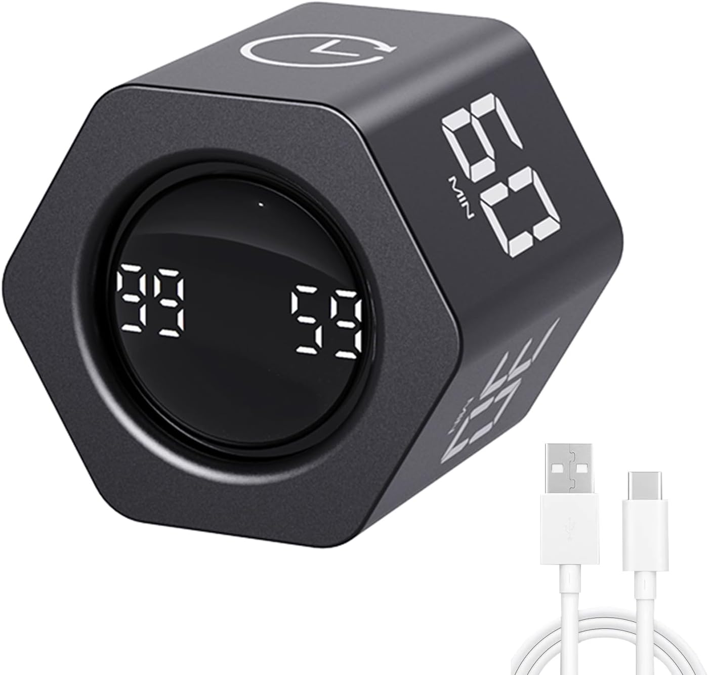 LUCKY TIME Productivity Timer Flip Gravity Sensor Pomodoro Cube Timer Countdown & Countup,1/5/10/30/60min Preset & Custom Timing, Mute/Vibrate/Sound for ADHD,Work,Study,Kitchen(1, White Hexagon)