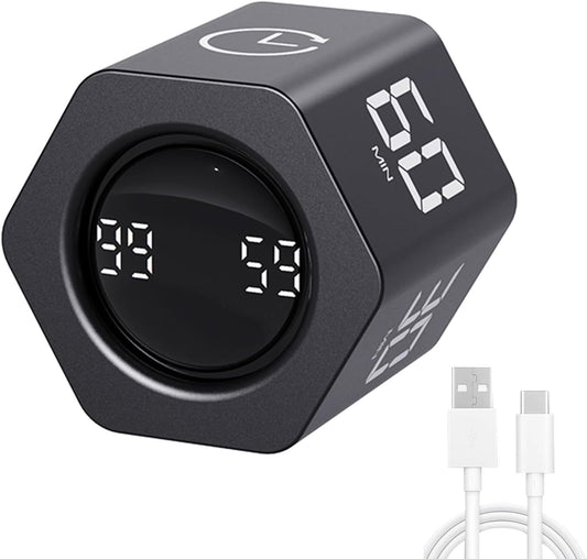 LUCKY TIME Productivity Timer Flip Gravity Sensor Pomodoro Cube Timer Countdown & Countup,1/5/10/30/60min Preset & Custom Timing, Mute/Vibrate/Sound for ADHD,Work,Study,Kitchen(1, White Hexagon)