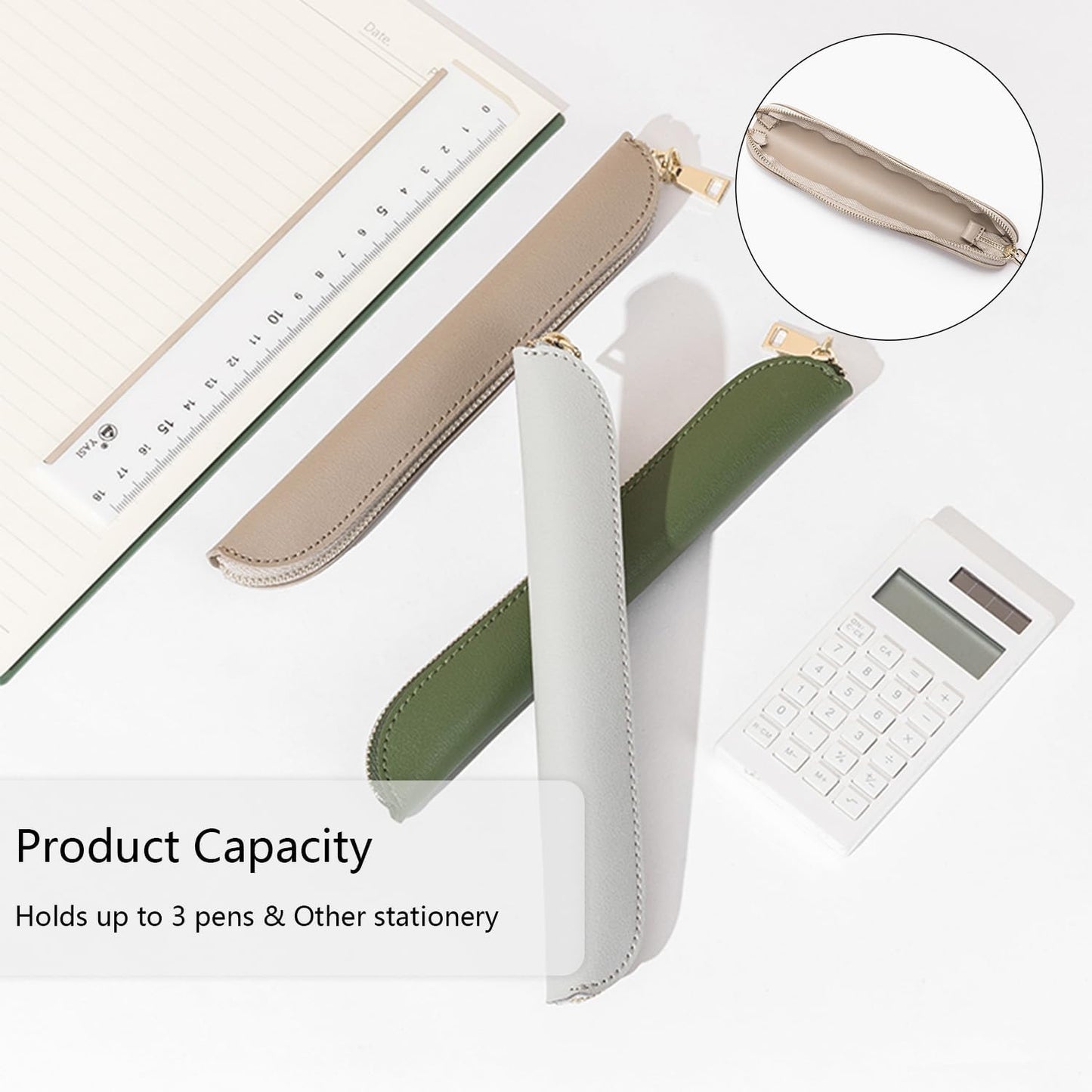 Pencil Case Durable Pencil Pouch for Pens School Featuring Oxford Lap Design (Khaki,Oxford)