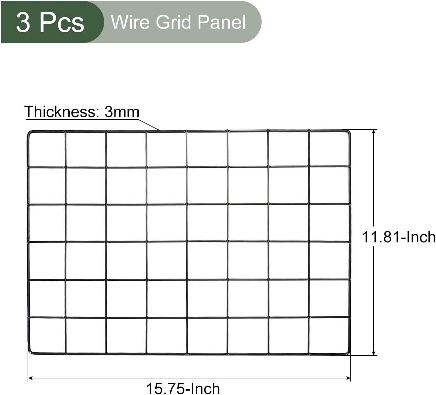 YOKIVE 3Pcs Iron Wire Grid Panel, Decorative Panels Board | Photo Pictures Display Holders Hanging Frame for Home Office (Black, 16"x12")