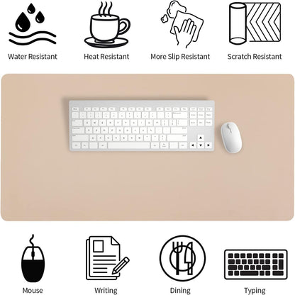 Bloss Leather Desk Pad and Keyboard Wrist Rest, Large Mouse Pad + Keyboard Pad+Mouse Wrist Support, Non-Slip Desk Mat Protector for Office, Home(31.5×15.7 Inches,Beige) - Colors B