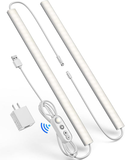Plug-in Under Cabinet Lighting, Dimmable Under Counter Lights for Kitchen, 2pcs 12 Inch, Warn White 3000K Linkable USB Led Closet Light, Wired Indoor Night Lights Bar for Desk,Sink,Workbench