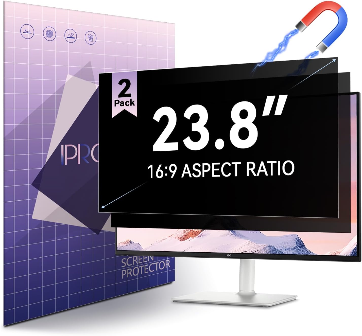 IPROKKO Laptop Privacy Screen 14 Inch 16:9 Aspect, Compatible with HP, Dell, Acer, Asus, Samsung, Lenovo Yoga & More, Removable Anti Blue Light Glare Spy Computer Monitor Filter Security Shield