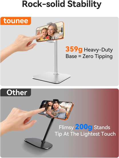 tounee Phone Stand for Desk, 8-11" Height Adjustable Cell Phone Holder for Live Streaming, Video Recording, TikTok – Compatible with iPhone 17/16/15, Samsung, All 4-7" Smartphones -Black