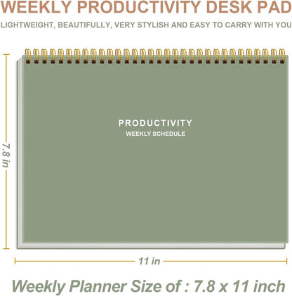 Weekly Productivity Planner - 8" x 11" Dashboard Desk Pad/Planner, Habit Tracker, Spiral Undated Weekly Planner for Office/School/Home, 54 Weeks, Black