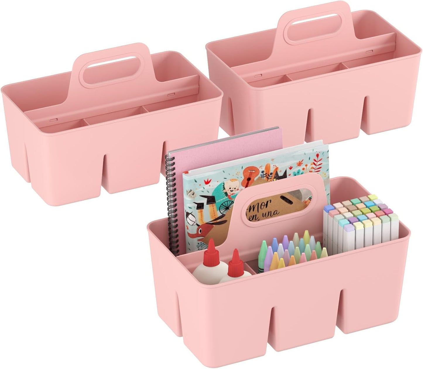 Lifewit 2 Pcs Plastic Caddy Organizer with Handle, Portable Art Supply Storage for Craft Supplies, Cosmetics, Holds Pencil, Crayon, Brushes, Hair Product, Dorm Shower Caddy, Clear, 25 x 15x 17cm
