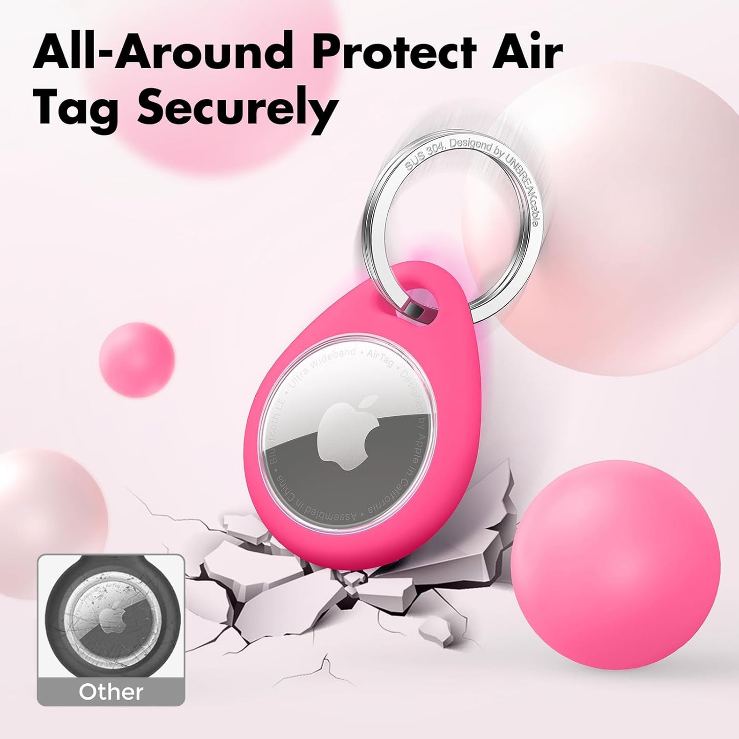 UNBREAKcable AirTag Holder for Apple - 4 Pack Air Tag Case [Fit Tightly Design] [Easy to Install] [Hold Securely] Waterproof TPU Protective Cover with Metal Keychain for Kids,Pet,Luggage,Backpack,Keys