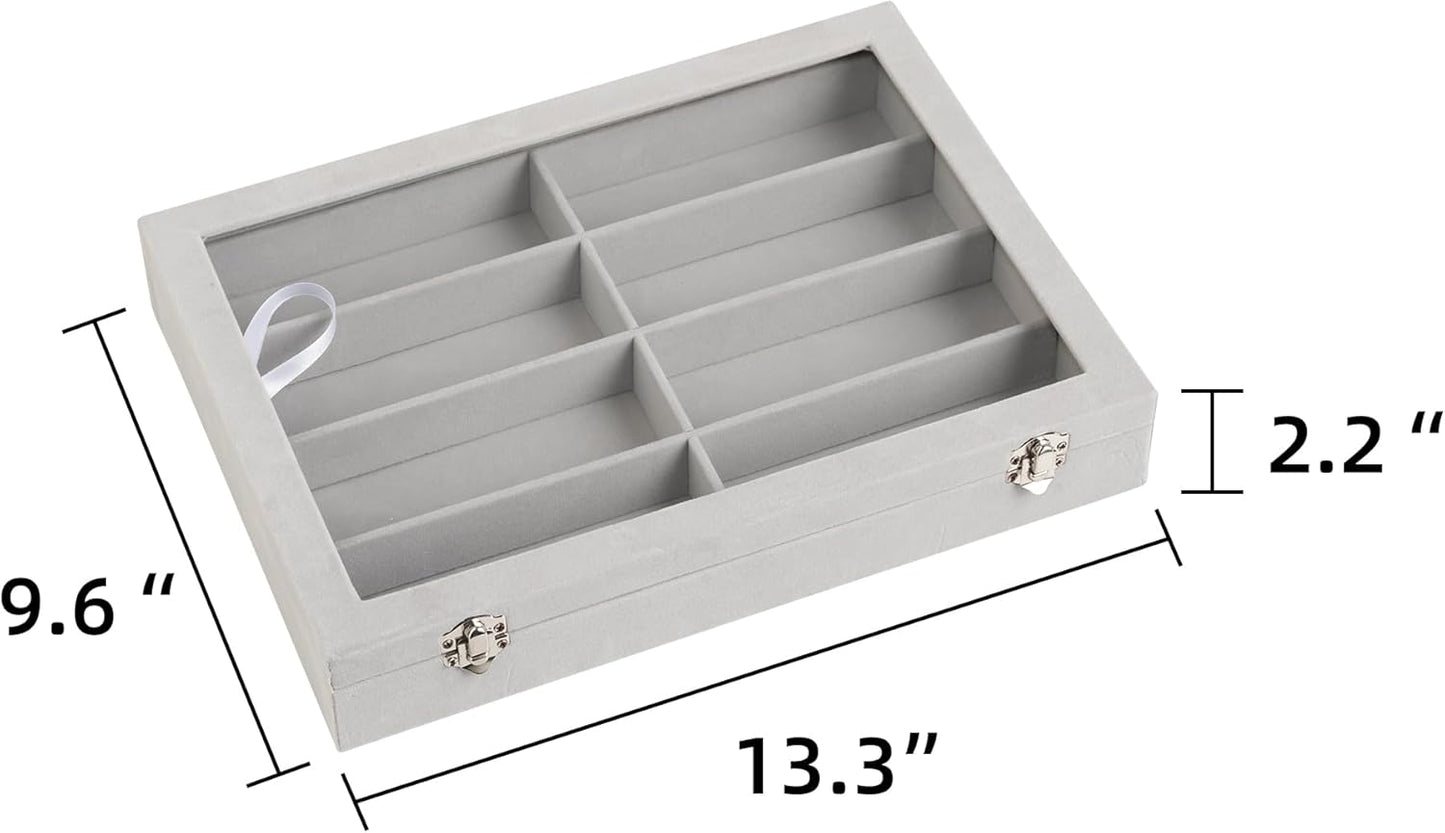 Frebeauty Sunglass Organizer,Velvet Glasses Organizer,8-Slot Sunglasses Tray for Drawer, Men's/Women's Sunglasses Box, Glasses Holder for Watch Stackable Eyeglass/Eyewear Display Tray(Beige)