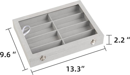 Frebeauty Sunglass Organizer,Velvet Glasses Organizer,8-Slot Sunglasses Tray for Drawer, Men's/Women's Sunglasses Box, Glasses Holder for Watch Stackable Eyeglass/Eyewear Display Tray(Beige)