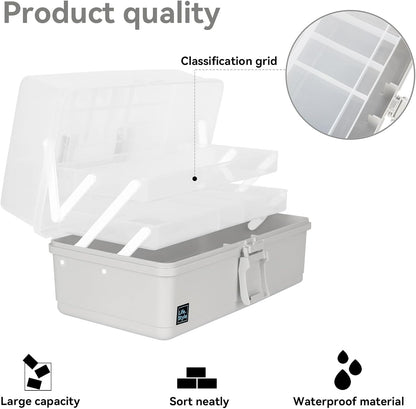 WEWLINE 13-Inch Art Storage Box 3-Layers Plastic Storage Box with Handle Craft Art Bin Portable for Home School Office Travel, Black