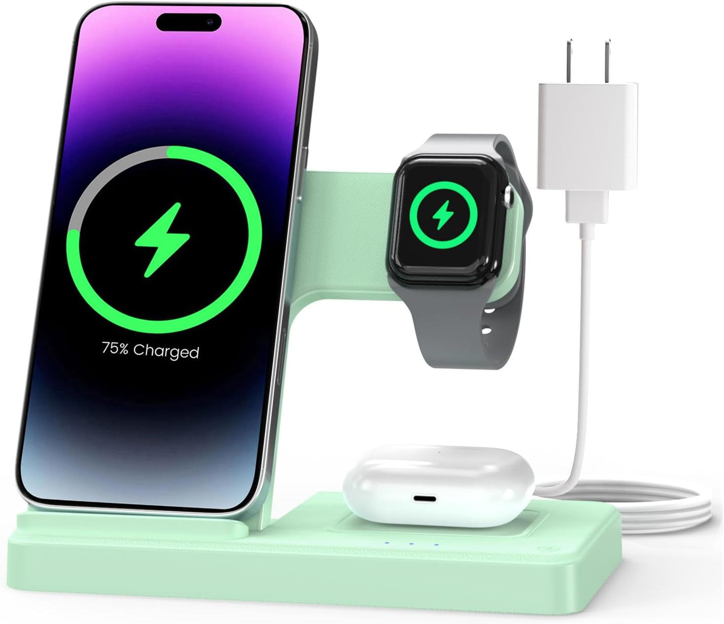 Wireless Charger iPhone Charging Station: 3 in 1 Charger Stand Multiple Devices for Apple - iPhone 17 16e 16 15 14 Pro Max 13 12 11 - Watch 11 10 9 8 7 6 5 4 3 2 SE and Ultra Series - Airpods 4 3 Pro