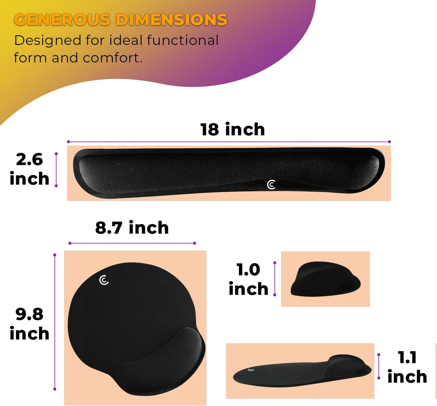 4pc Premium Wrist Rests for Keyboard and Mouse Pad Set - Memory Foam Cushion, Black - Ergonomic Wrists Hand Arm Rest Support for Laptop Computer Desk and Gaming - Carpal Tunnel Syndrome Relief