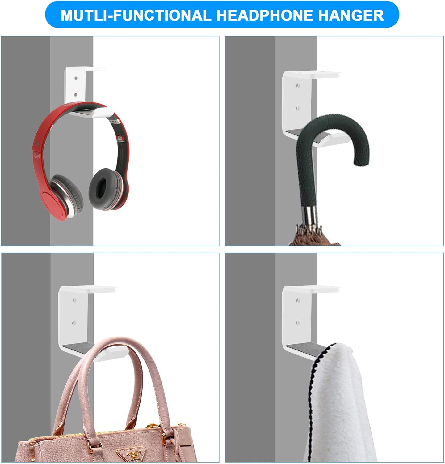 Cosmos 2 Pcs Headphone Hanger Mount Under-Desk Headset Hanger Hook Earphone Holder Wall Mount Hooks with Adhesive Tape & Screw Set Compatible with PC Gaming DJ Headset, Acrylic (Solid Black)