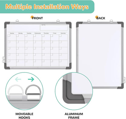 Small Weekly Calendar Dry Erase Whiteboard for Wall, 16" x 12" Magnetic Dry Erase Board, Hanging Double-Sided White Board, Portable Board for List, Kitchen, Planning, Memo, Home, Office