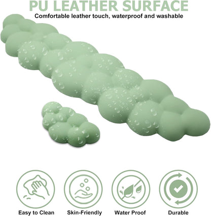 Cloud Wrist Rest Keyboard, PU Leather Memory Foam Wrist Rest for Computer Keyboard, Ergonomic Keyboard Wrist Rest and Cute Mouse Wrist Rest for Gaming,Office,Computer,Typing Pain Relief,Pastel Green