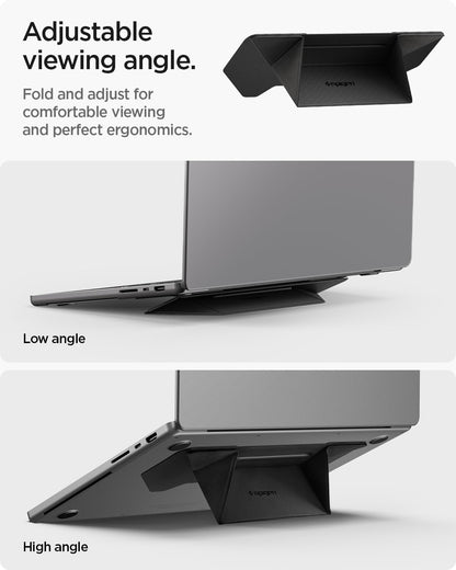Spigen Slim Fold Portable Laptop Stand Keyboard Riser Foldable Ergonomic Angle Lift Anti-Slip Compatible with MacBook Neo, MacBook Air, MacBook Pro 11"-16" and iPad/Air/Pro and More - Black (LD201-S4)