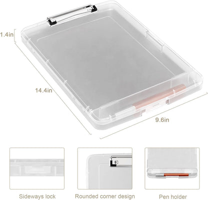 Piasoenc Clipboard with Storage, 8.5 x 11 Organization Box with Pen Holder and A4 Legal Paper Folder, Folio & Side-Opening, Low Profile Clip,for Nurses,Teachers, Size 14 x 9.6 x 1.2 in, Black